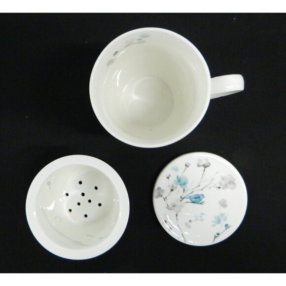 Novel Korea Ceramic Tea Infuser Mugs Lids & Strainers Floral Bird Design Set  2 - Picture 4 of 16